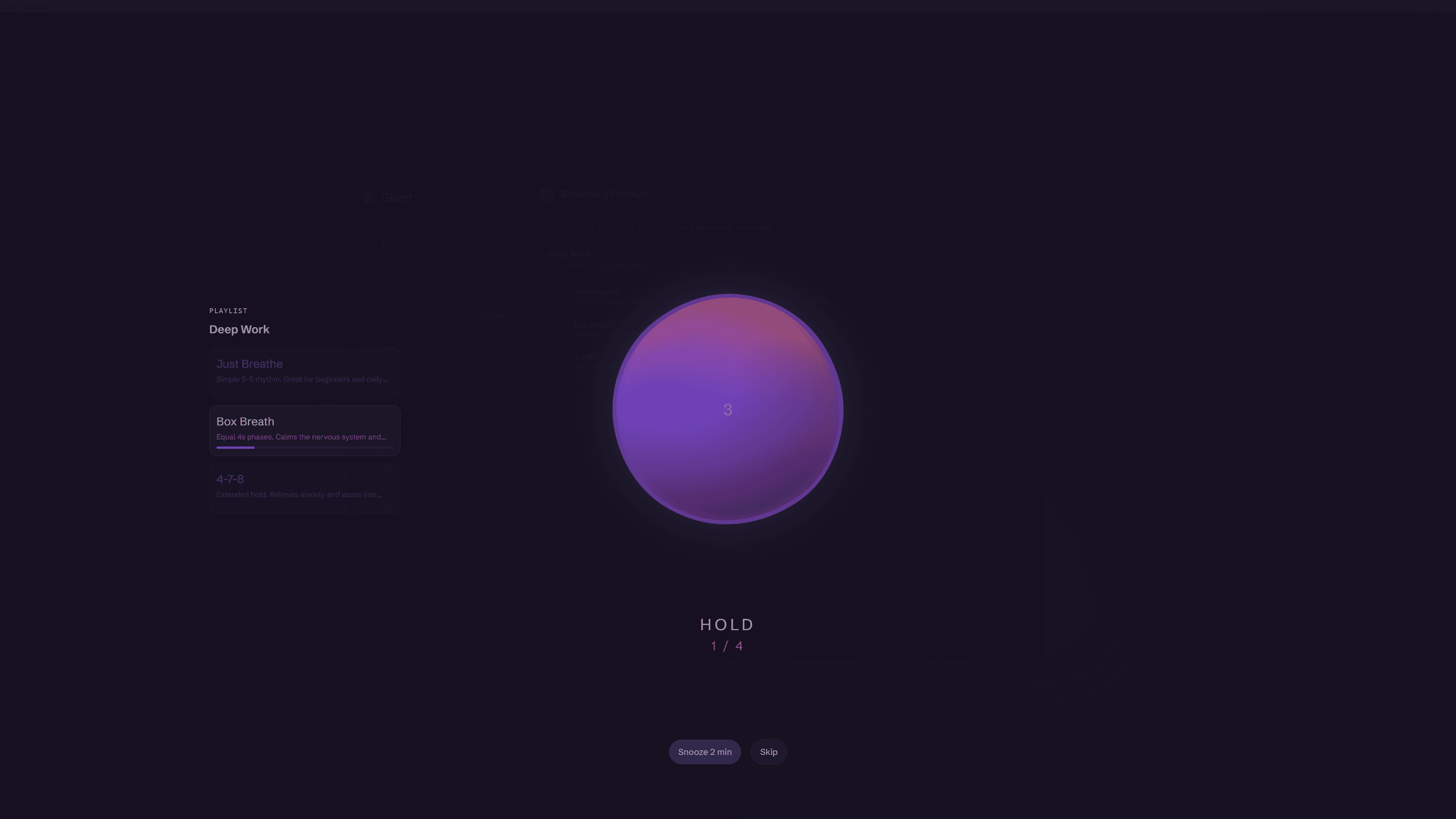 The same playlist moving on to its second pattern, box breathing.